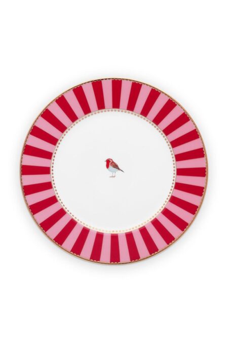 Pip Studio Love Birds 26,5cm Tabak Yemek Tabağı Kırmızı Pembe Çizgili 1 Adet