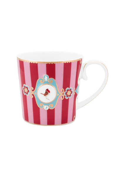 Pip Studio Love Birds 250ml Kupa Medium Mug Kırmızı Pembe Çizgili 1 ADET