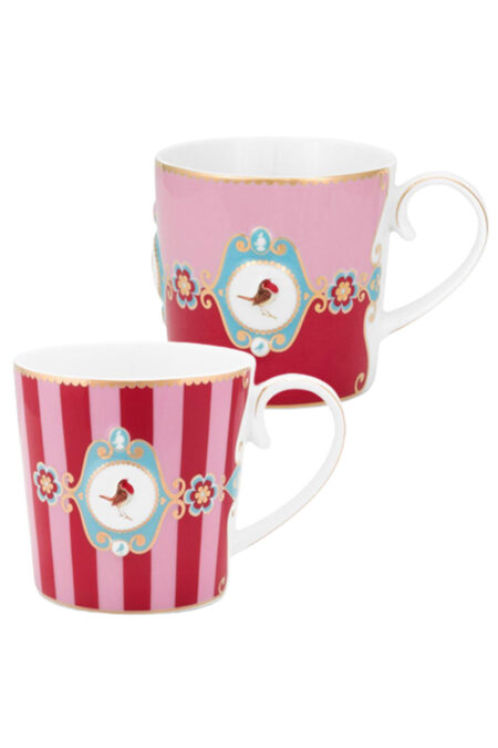 Pip Studio Love Birds 150ml Kupa Small Mug Kırmızı Pembe Çizgili Madalyon (2 ADET)