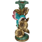 Kersten Kuş Formlu Mumluk 26cm Stick Mum İçin Renkli Mumluk Mavi Yeşil Gold
