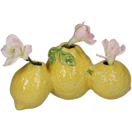 Kersten 3lü Limon Figürlü Vazo 21cm x 10cm Porselen Vazo Sarı