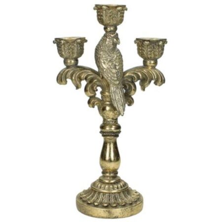 Kersten Kuş Formlu 3lü Mumluk 29cm Stick Mum İçin Gold Mumluk Altın Sarısı