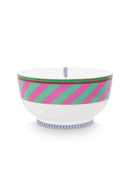 Pip Studio Chique Stripes 20,5cm Kase XLarge Salata Kasesi Pembe Yeşil Çizgili 1 ADET