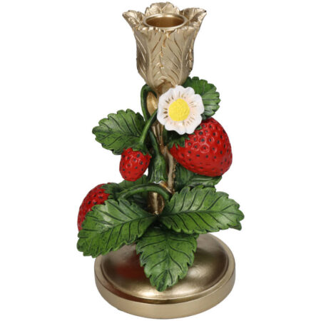 Kersten Çilek Figürlü Mumluk 20cm Stick Mum İçin Mumluk Gold Kırmızı
