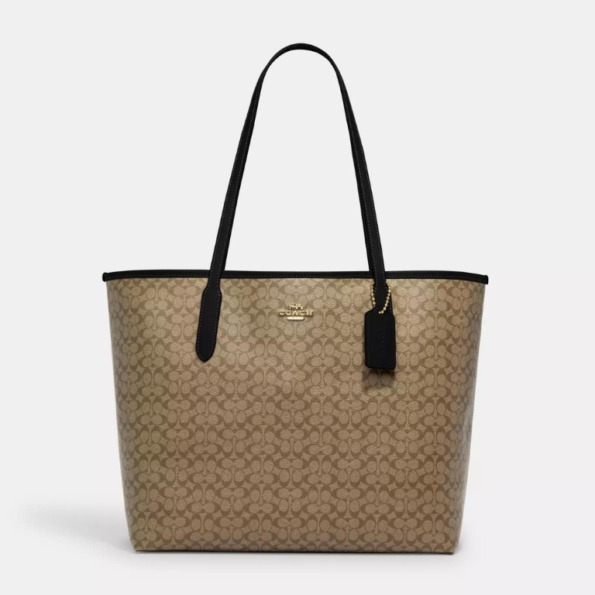 coach city tote bag haki siyah mikro baskili 1 1