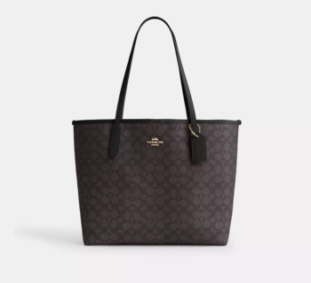 COACH City Tote Bag Kadın Kol Çantası Kanvas Ceviz Kahverengi Siyah Coach Baskılı