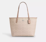 COACH City Tote Bag Kadın Kol Çantası Kanvas Gümüş Beyaz Taupe Coach Baskılı