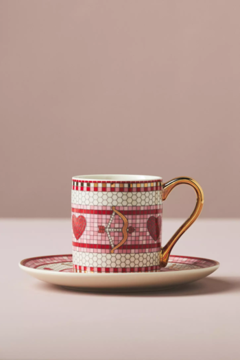 Anthropologie Bistro Türk Kahvesi Fincanı Valentine's Edition Kırmızı Pembe