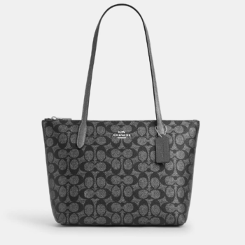 COACH Fiona Zip Tote Bag Kadın Kol Çantası Kanvas Gri Coach Baskılı