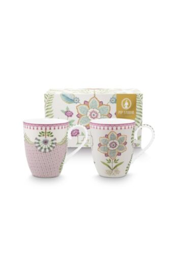 Pip Studio Lily & Lotus 350ml Large Mug 2li Kupa Set Mor Lila Pembe