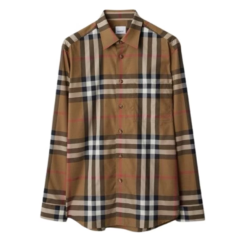 Burberry Gömlek Erkek Claverdon Uzun Kol Gömlek Taupe Kahverengi Check Baskılı