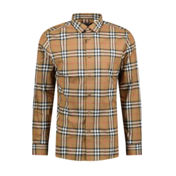 Burberry Gömlek Erkek Shefford Uzun Kol Gömlek Taupe Kahverengi Check Baskılı