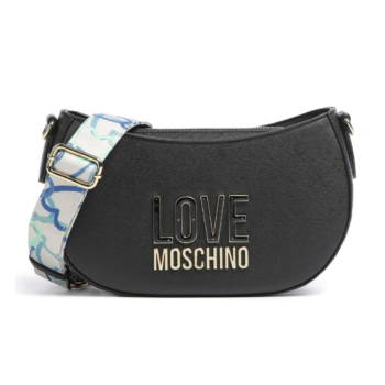Love Moschino Kadın Deri Omuz Çantası Büyük Metal Logo Siyah Ayarlanabilir Askılı