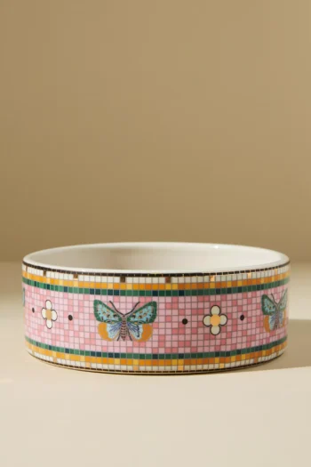 Anthropologie Bistro Garten Pembe 17cm Büyük Yuvarlak Servis Sunum Tabağı Kelebek Figür
