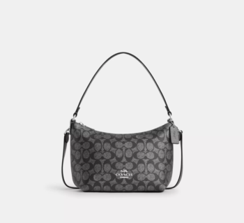 COACH Omuz Çantası Crossbody Kadın Çantası Kanvas Gri Siyah Coach Baskılı Uzun Askılı