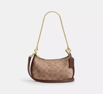 COACH Teri Kadın Omuz Çantası Kanvas Haki Kahverengi Crossbody Zincir Askılı