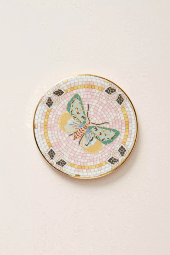 Anthropologie Bistro Bardak Altlığı Pembe Kelebek Desenli