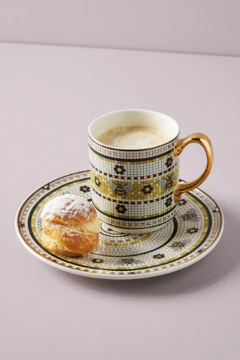 Anthropologie Bistro Garden Tile Türk Kahvesi Fincanı Arı Desen Sarı