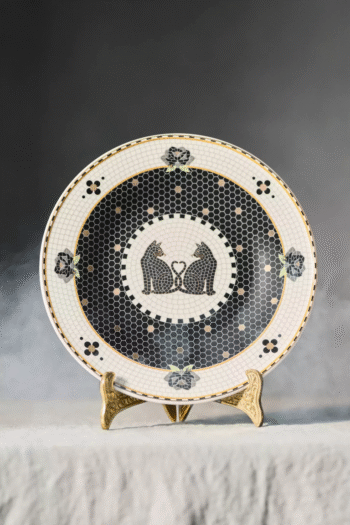 Anthropologie Bistro 21cm Pasta Tabağı Halloween Edition Kedi Siyah Sarı Beyaz