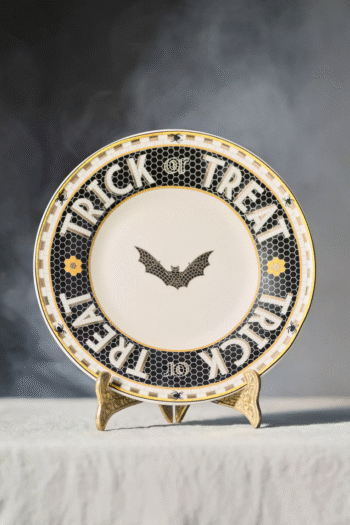 Anthropologie Bistro 21cm Pasta Tabağı Halloween Edition Trick Treat Siyah Sarı Beyaz