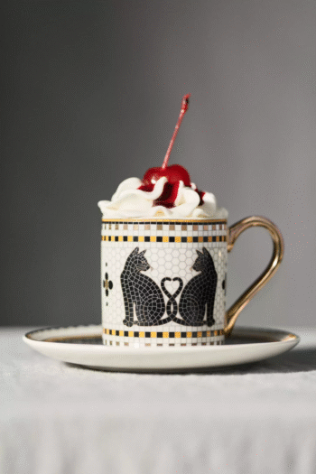 Anthropologie Bistro Türk Kahvesi Fincanı Halloween Edition Kedi Siyah Sarı Beyaz
