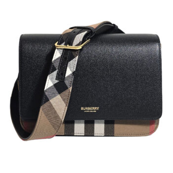 Burberry Mackford Kadın Çanta Siyah Uzun Askılı Kol Çantası Deri Kapak Check Desen