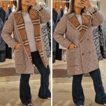 Burberry Kadın Kapitone Mont Orta Boy Kaban Vizon Renk