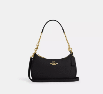 COACH Teri Kadın Omuz Çantası Kanvas Crossbody Zincir Askılı Siyah