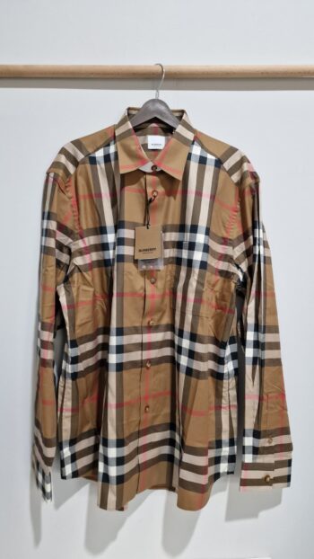 Burberry Gömlek Erkek Claverdon Uzun Kol Gömlek Taupe Kahverengi Check Baskılı