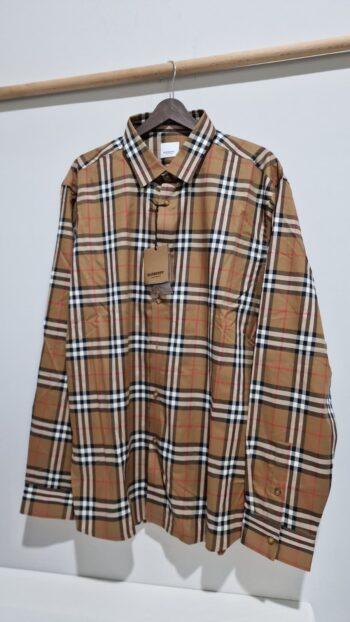 Burberry Gömlek Erkek Shefford Uzun Kol Gömlek Taupe Kahverengi Check Baskılı