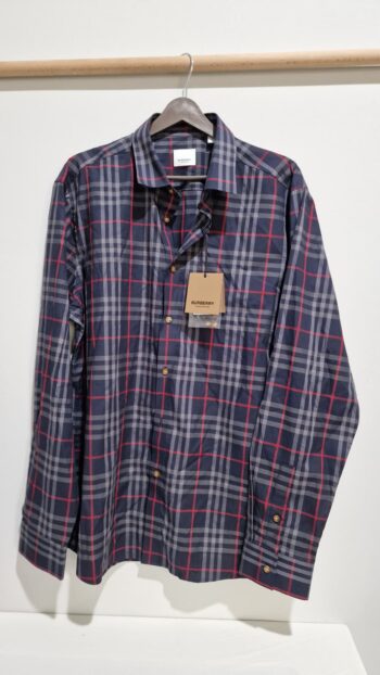 Burberry Gömlek Erkek Shefford Uzun Kol Gömlek Lacivert Mavi Check Baskılı