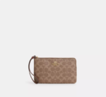 COACH Large Cüzdan Köşe Fermuarlı Bileklikli Kanvas Açık Kahverengi Coach Baskılı